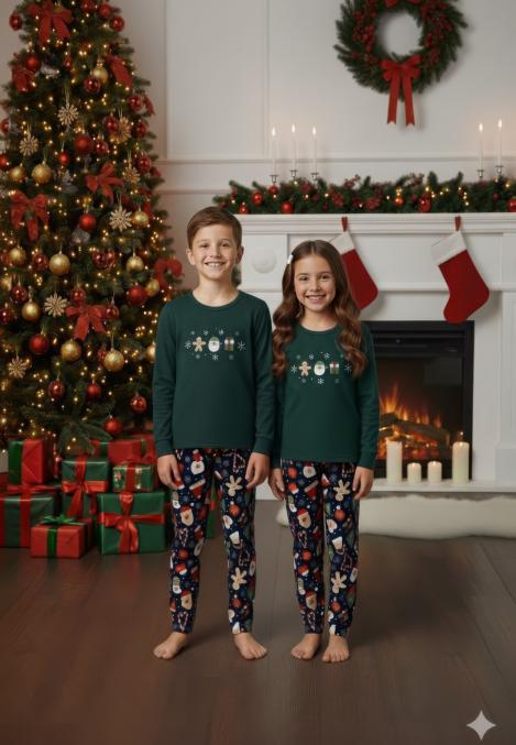 Pijamale de Craciun de copii,cu maneci si pantaloni lungi ,imprimeu emoji craciun,En-gros